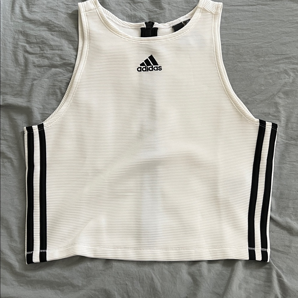 Adidas White Tank Top with Black Stripes